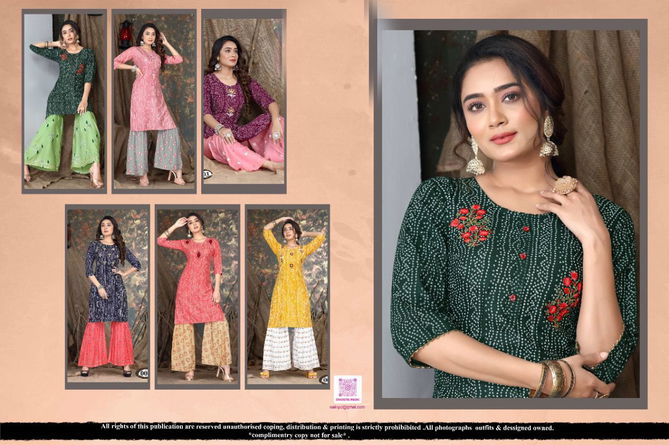 Beauty Queen Bandhani 2 Fancy Casual Wear Rayon Kurti With Bottom Collection